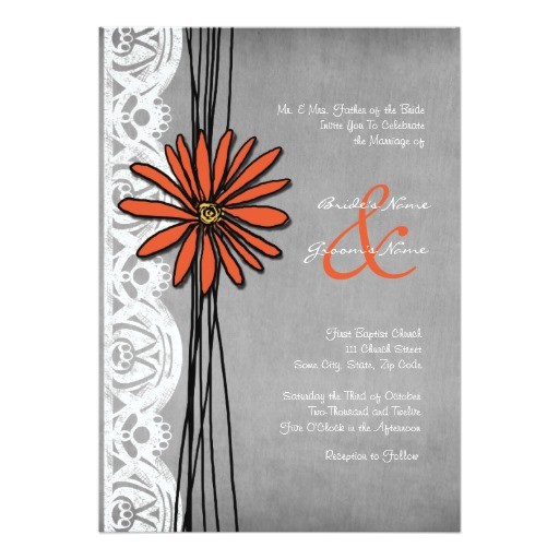 Orange and Grey Wedding Invitations Vintage orange and Grey Daisy Wedding Invitation Zazzle