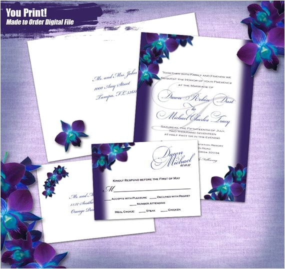 Orchid Wedding Invitation Kits Blue orchid Printed Invitation Set 20pc Finished Set Invites