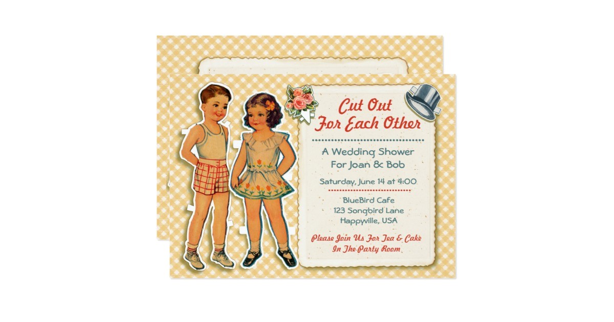Paper Dolls Wedding Invitations Vintage Paper Dolls Wedding Shower Invitations Zazzle
