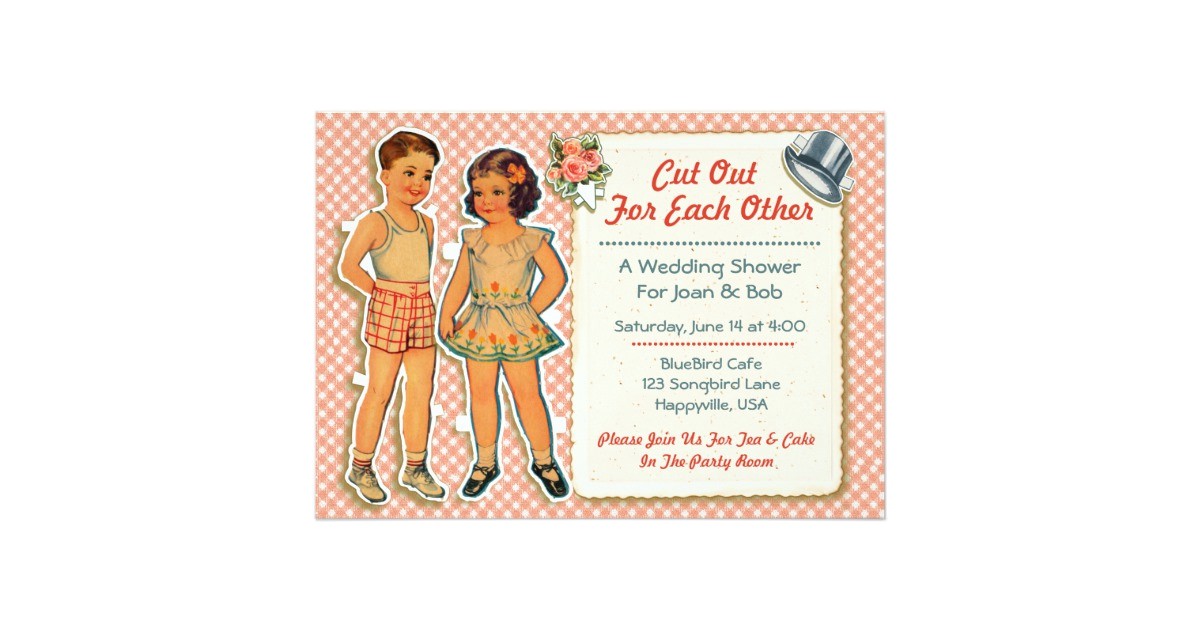 Paper Dolls Wedding Invitations Vintage Paper Dolls Wedding Shower Invites 2 Pink Zazzle