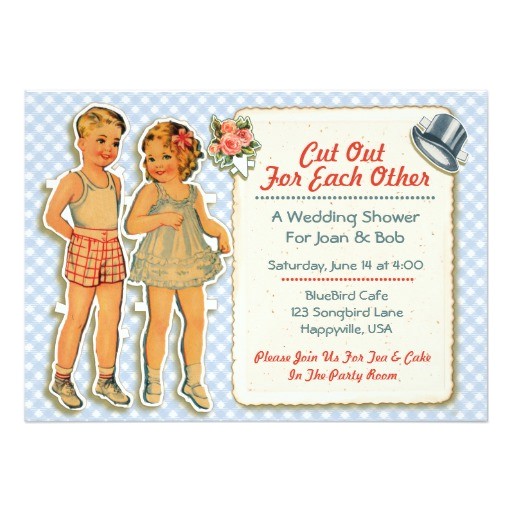 Paper Dolls Wedding Invitations Vintage Paper Dolls Wedding Shower Invites Blue Zazzle
