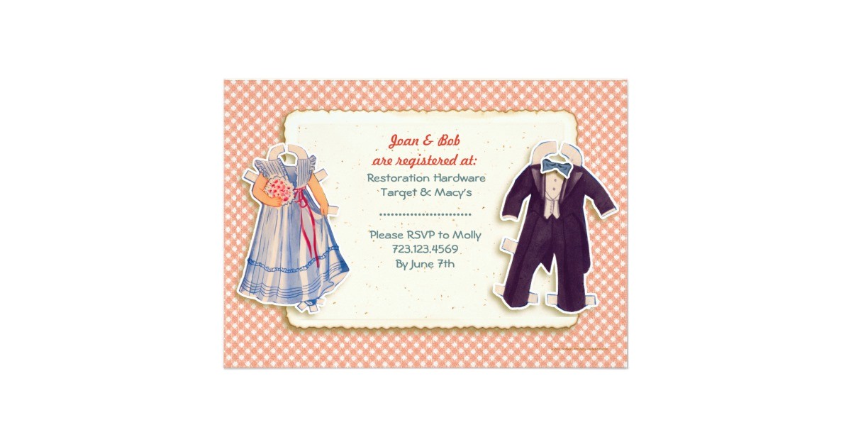 Paper Dolls Wedding Invitations Vintage Paper Dolls Wedding Shower Invites Pink Zazzle