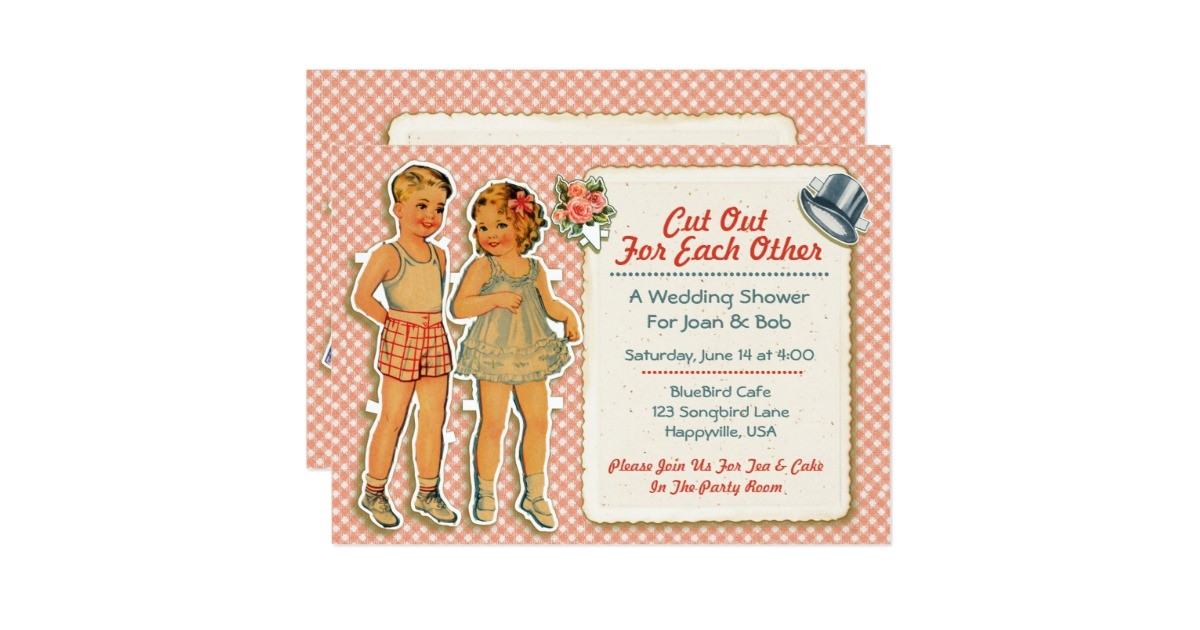 Paper Dolls Wedding Invitations Vintage Paper Dolls Wedding Shower Invites Pink Zazzle