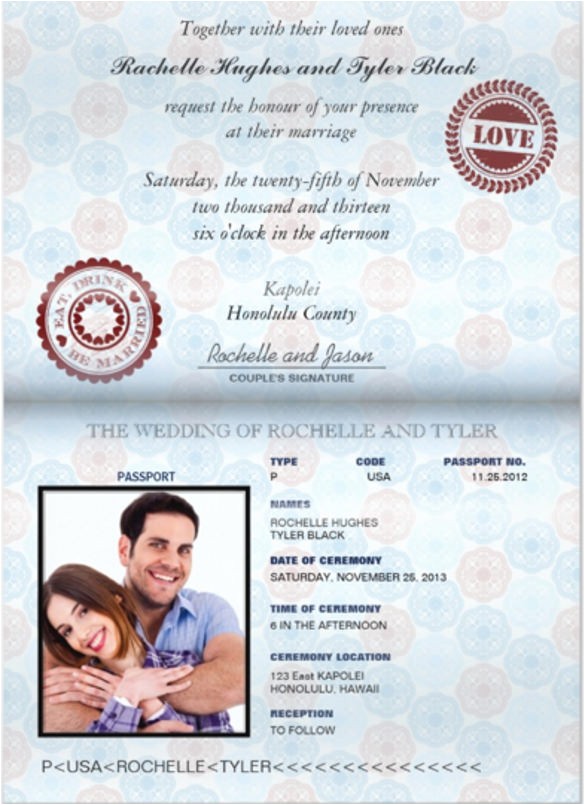 Passport Wedding Invitation Template 16 Passport Invitation Templates Free Sample Example