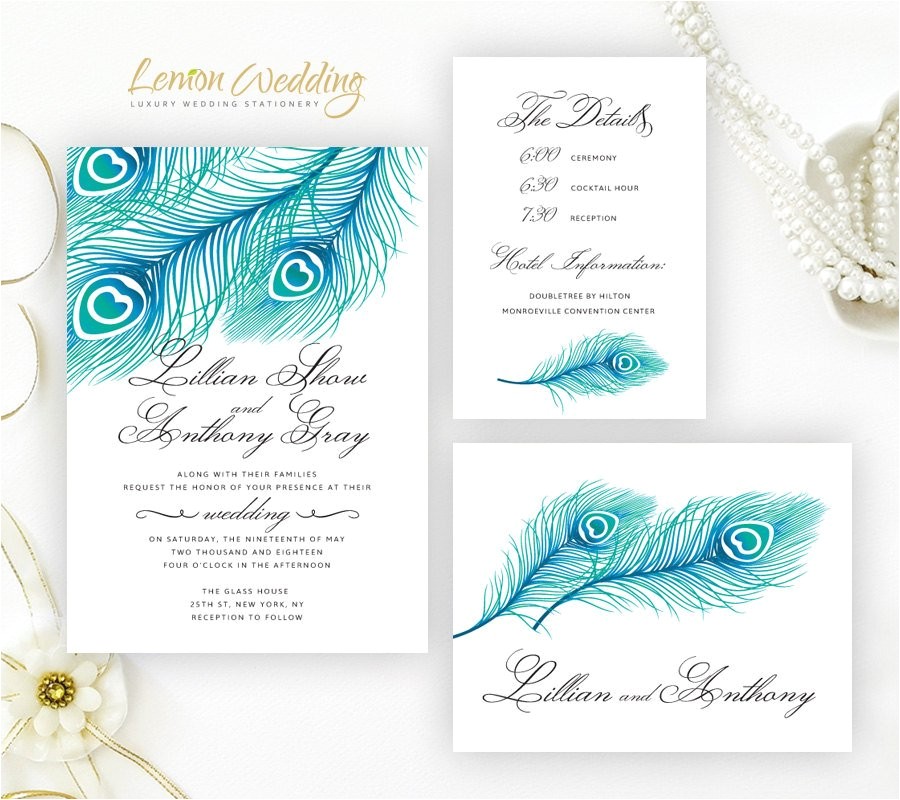 Peacock Wedding Invitation Sets Blue Peacock Wedding Invitation Kits Printed On Shimmer