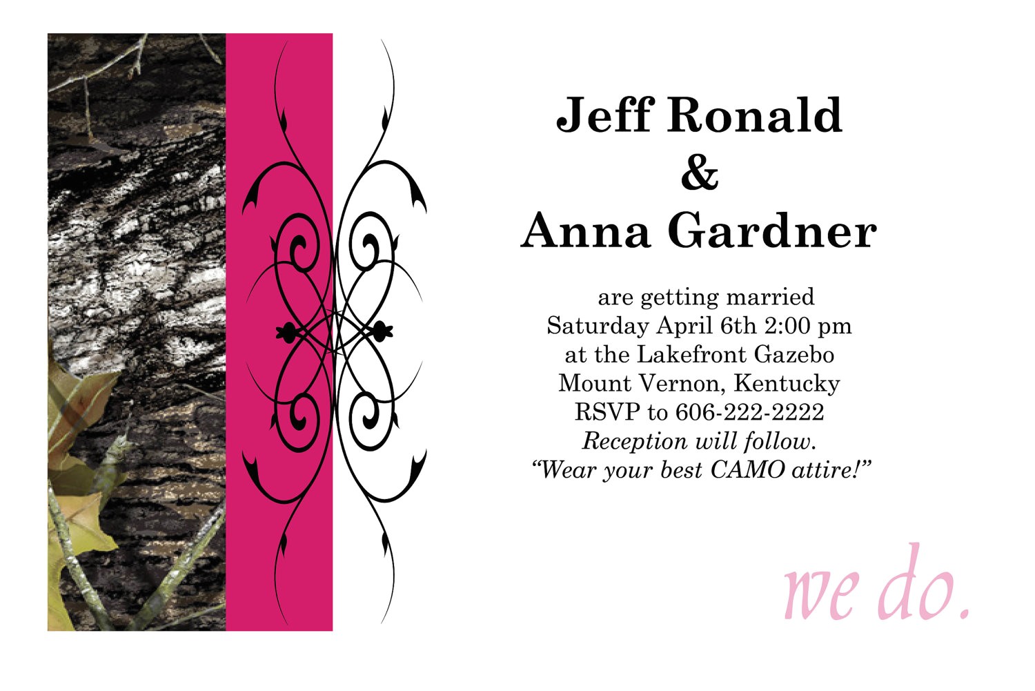 Pink Camouflage Wedding Invitations 50 Custom Pink Camo Wedding Invitations