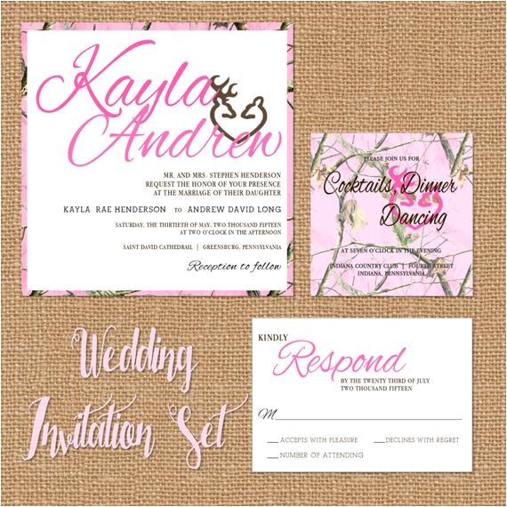 Pink Camouflage Wedding Invitations Pink Camo Wedding Invitation Camouflage Wedding Suite Pink