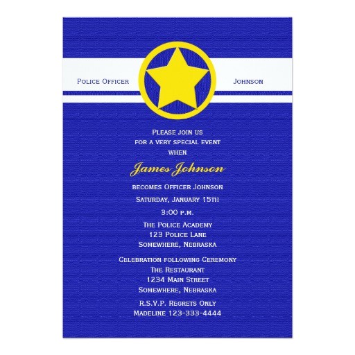 Police Academy Graduation Invitation Wording Police Graduation Invitations Yellow Police Badge 5 Quot X 7