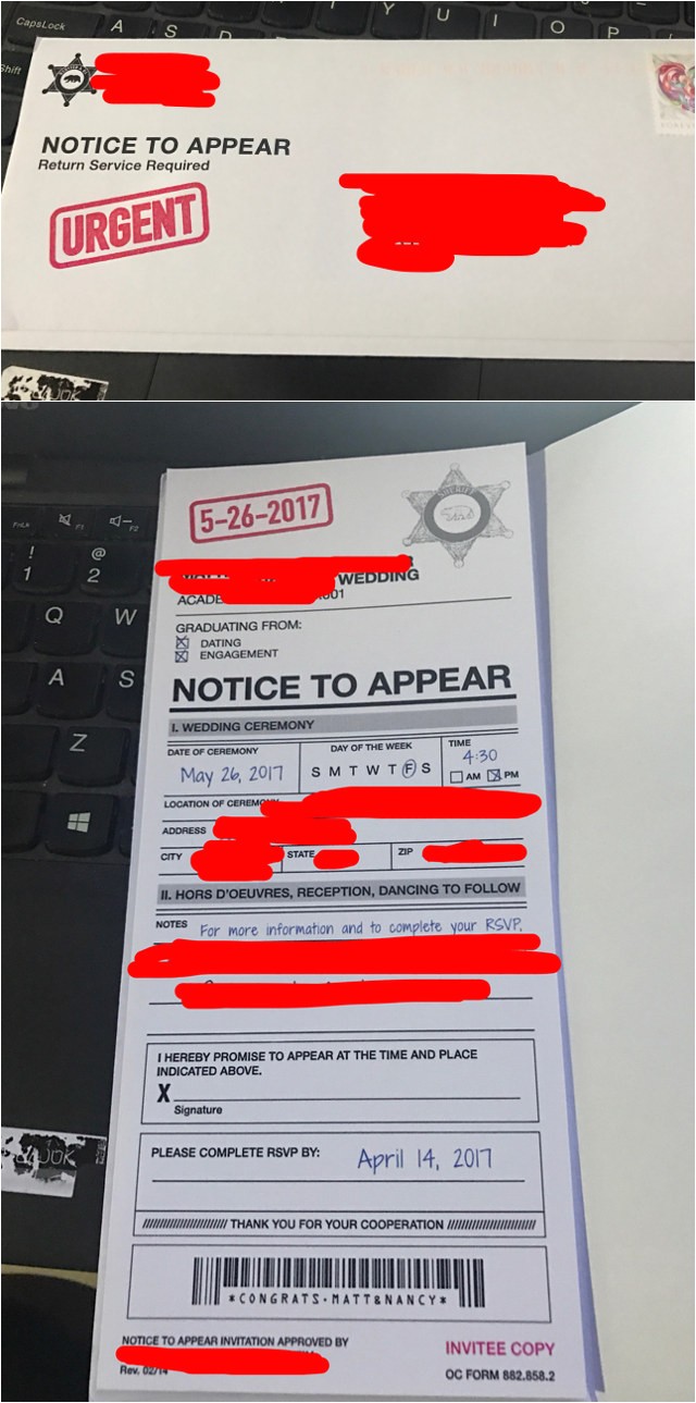 Police Wedding Invitations Yeah You Did A Couple 39 S 39 Notice to Appear In Court Police Wedding Invitations Yeah You Did A Couple 39 S 39 Notice to Appear In Court