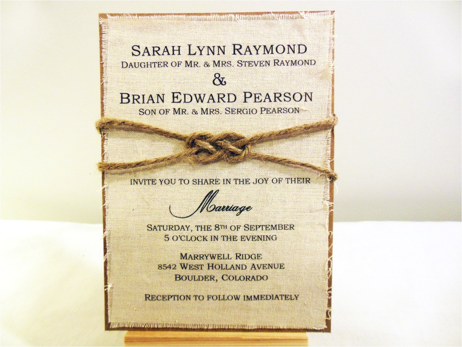 Premade Wedding Invitations Rustic Wedding Invitation Pre Made Rustic Burlap Fabric