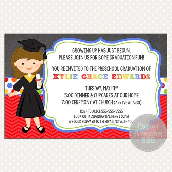 Preschool Graduation Invitation Girls Graduation Invitations Chalkboard Premade Card Invite