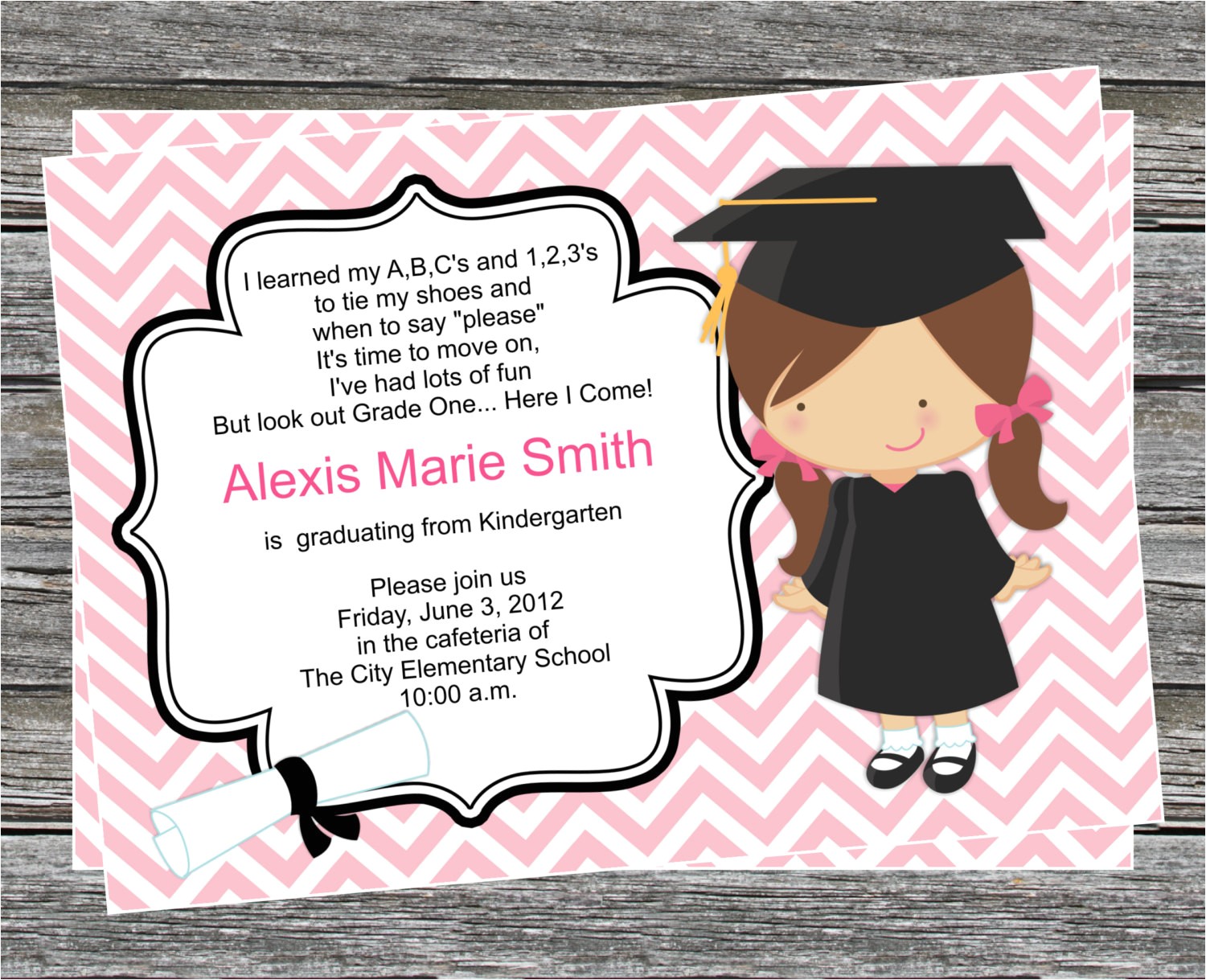 Preschool Graduation Invitation Wording Diy Girl Pre K or Kindergarten Graduation Invitation