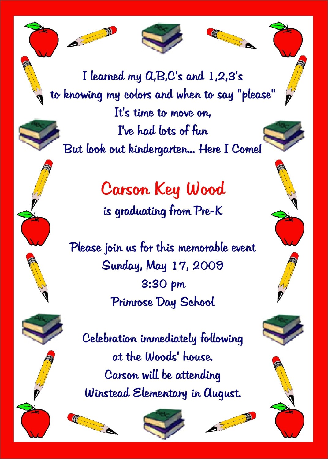 Preschool Graduation Invitation Wording Pre K Graduation Quotes Quotesgram