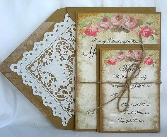 Primitive Wedding Invitations Items Similar to Wedding Invitation Kraft Vintage Pink