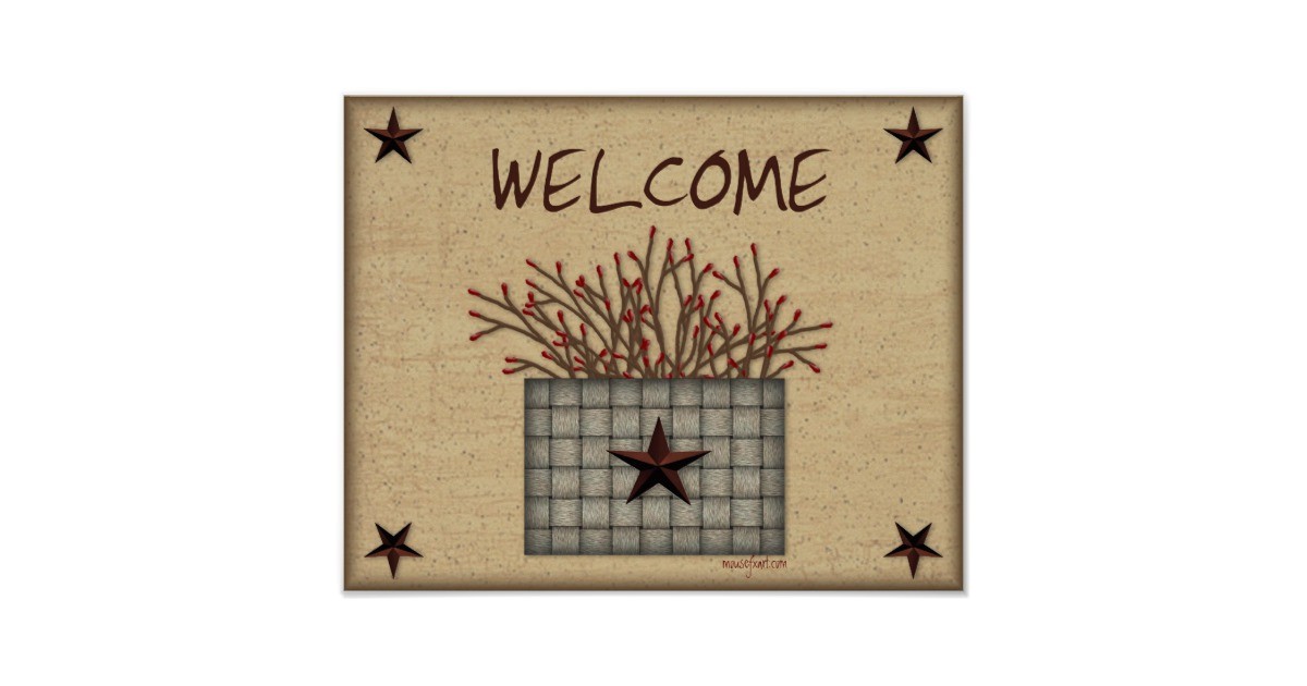 Primitive Wedding Invitations Primitive Basket Welcome Print Zazzle Com