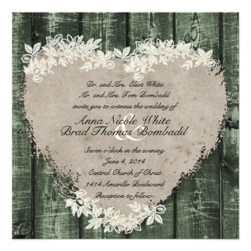 Primitive Wedding Invitations Primitive Green Wood Heart Wedding Invitation 5 25 Quot Square