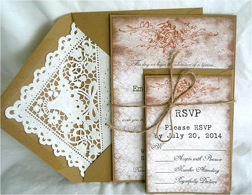 Primitive Wedding Invitations Wedding Invitation Vintage Rustic Primitive Lace W Kraft