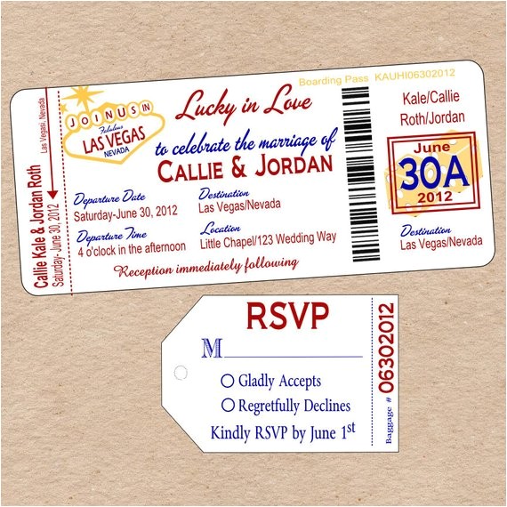 Printable Las Vegas Wedding Invitations Items Similar to Vegas Boarding Pass Wedding Invitation