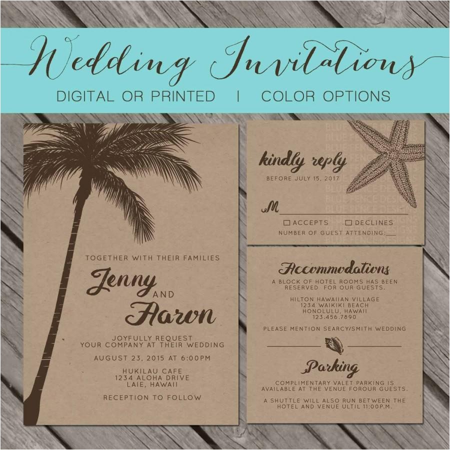 Printable Seashell Wedding Invitations Beach Kraft Paper Wedding Invitation Palm Trees island Printable Seashell Wedding Invitations Beach Kraft Paper Wedding Invitation Palm Trees island