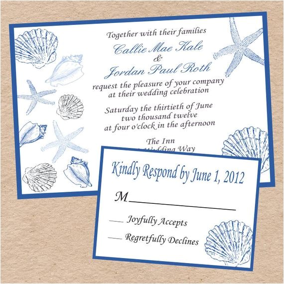 Printable Seashell Wedding Invitations Seashell Wedding Invitation and Response Card by