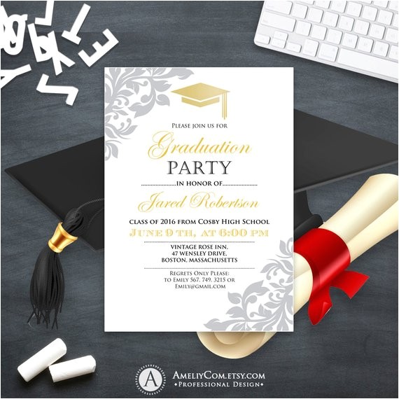 Printing Graduation Invitations at Home Graduation Invitation Printable Gold College Graduation Party