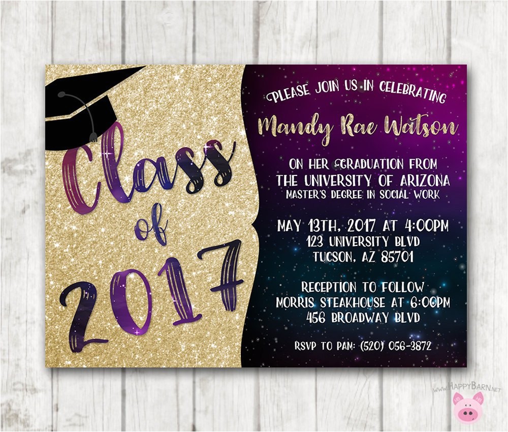 Printing Graduation Invitations at Home Printable Graduation Invitations Glitter Galaxy