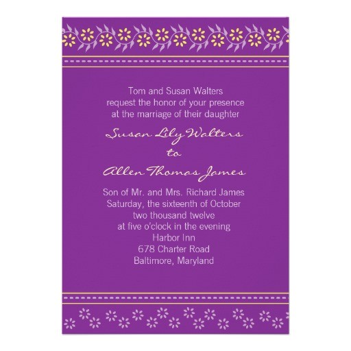 Purple and Yellow Wedding Invitations Indian Floral Wedding Invitation Purple and Yellow 5 Quot X 7