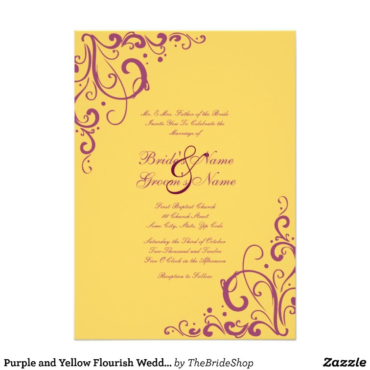 Purple and Yellow Wedding Invitations Purple and Yellow Flourish Wedding Invitation Zazzle