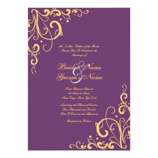 Purple and Yellow Wedding Invitations Purple and Yellow Flourish Wedding Invitation Zazzle