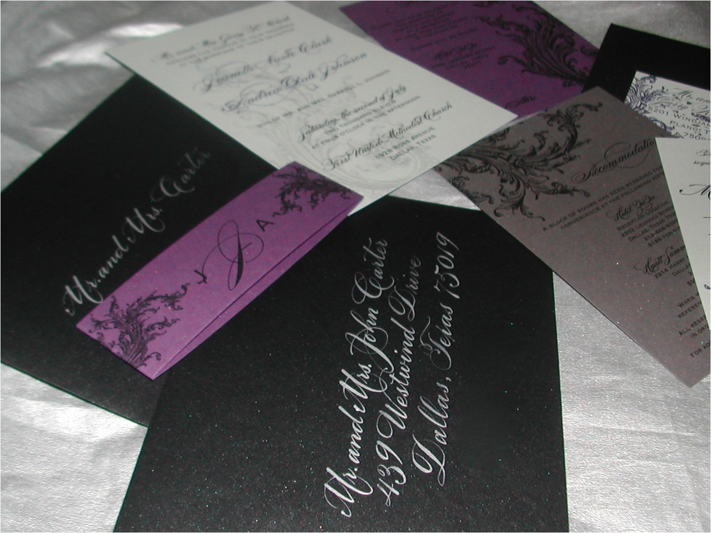 Purple Silver and Black Wedding Invitations Black and Purple Wedding Invitation Lettering Art Studio