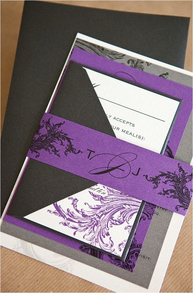 Purple Silver and Black Wedding Invitations Limeade Wedding Invitation Suite with Belly Band Purple