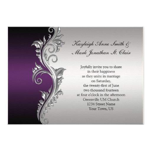 Purple Silver and Black Wedding Invitations Vintage Purple Black and Silver Wedding Invitation 5 Quot X 7
