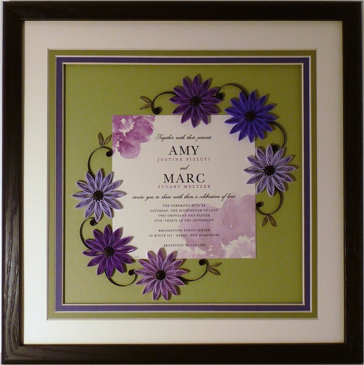 Quilled Wedding Invitation Keepsake Hand Crafted Wedding Invitation Quilled Keepsake Framed