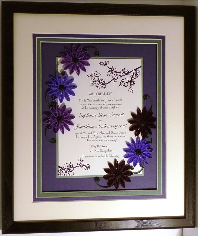 Quilled Wedding Invitation Keepsake Quilled Wedding Invitation Keepsake Custom Wood Frame