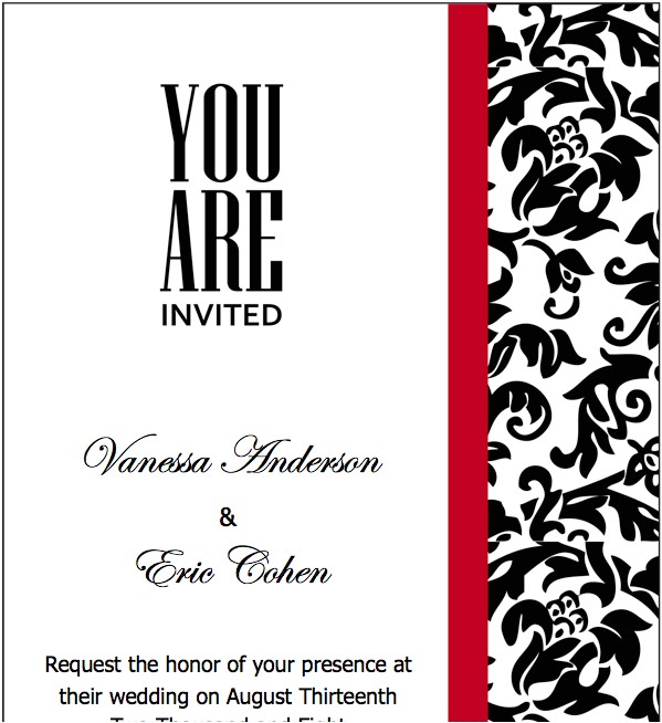 Red and White Wedding Invitation Templates Wedding Invitation Wording Black White and Red Wedding