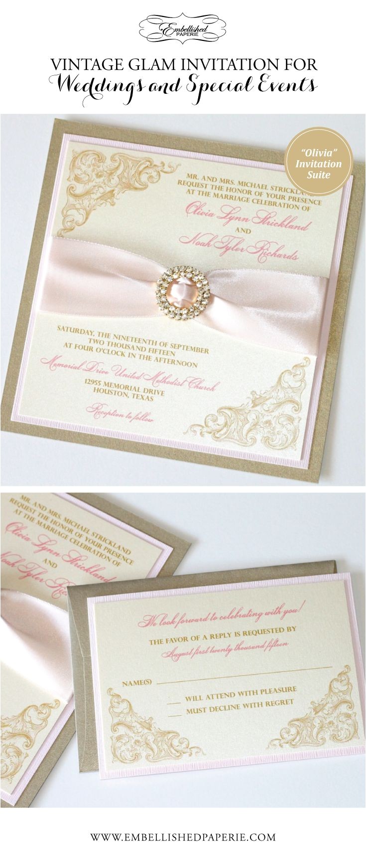 Red Ivory and Gold Wedding Invitations Elegant Wedding Invitation Vintage Wedding Invitation