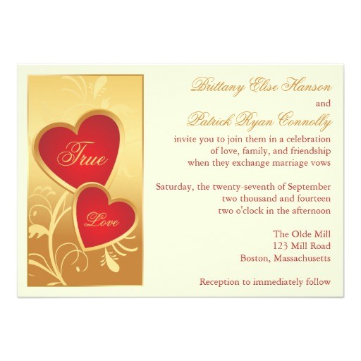 Red Ivory and Gold Wedding Invitations Ivory Gold Red Hearts Wedding Invitation Zazzle