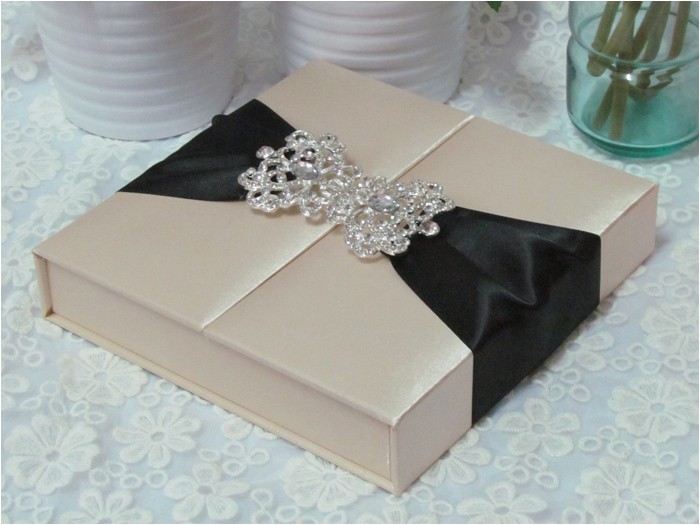 Ribbon Brooch Wedding Invitation Item Code Hi2014 Luxury Gate Fold Silk Box Wedding