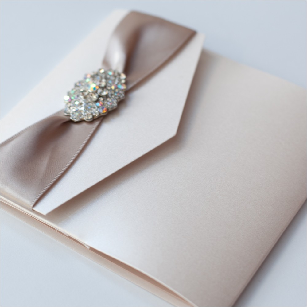 Ribbon Brooch Wedding Invitation Ivory Vintage Pocketfold Wedding Invitation with Vintage