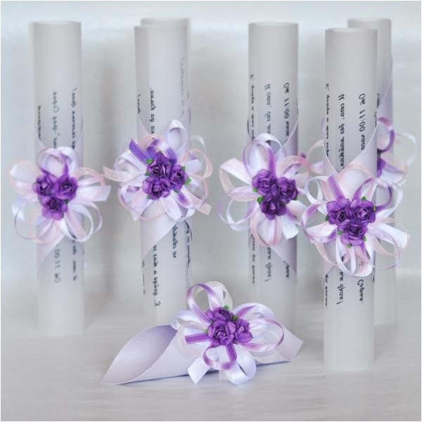 Rolling Wedding Invitation Cards Handmade Wedding Invitation Papyrus with Purple Roses