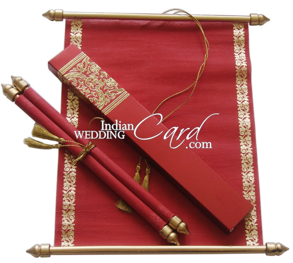 Rolling Wedding Invitation Cards S862 Red Color Shimmery Finish Paper Scroll Invitations