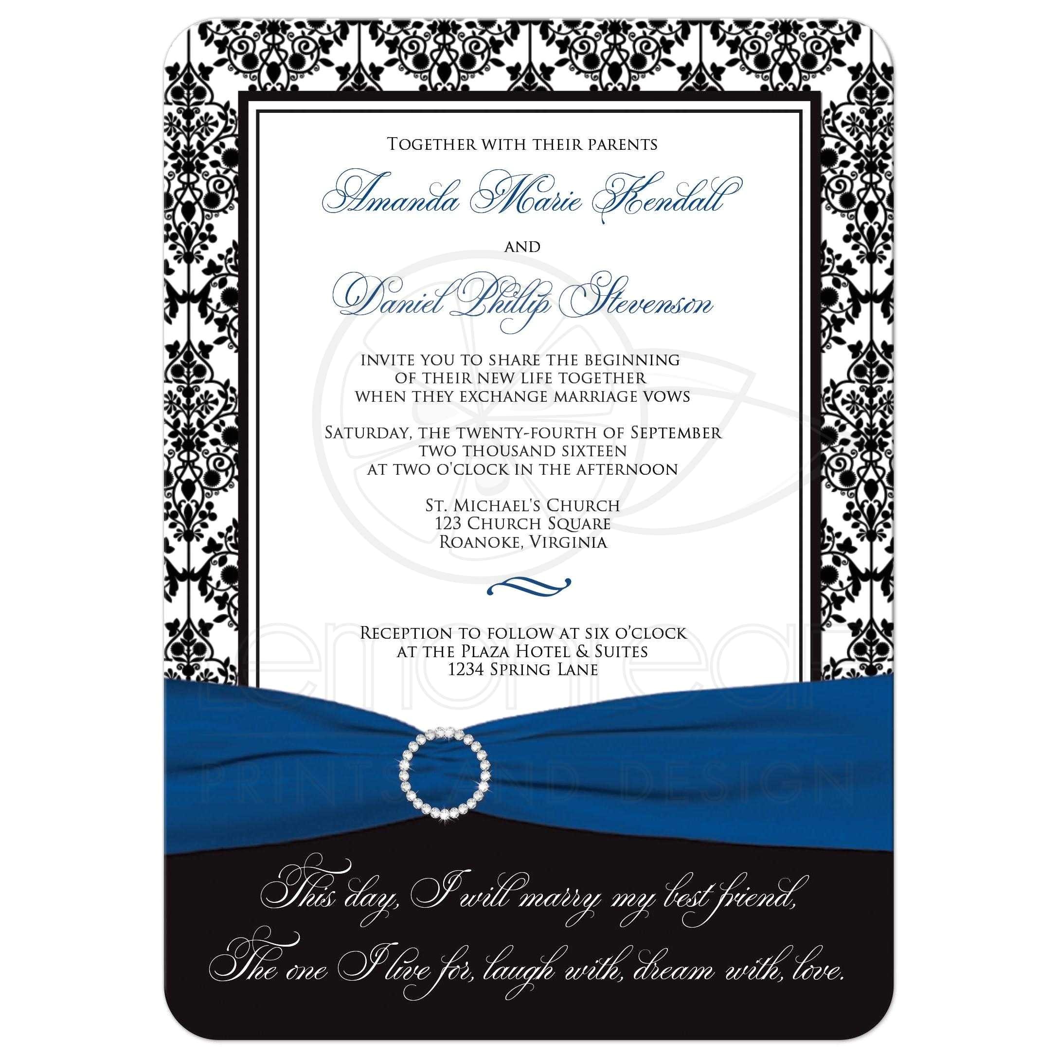Royal Blue and Black Wedding Invitations Wedding Invitation Black White Damask Printed Royal