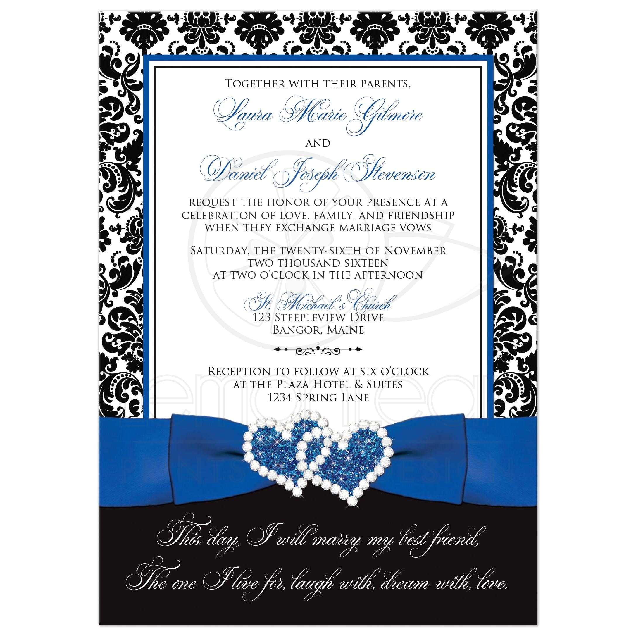 Royal Blue and Black Wedding Invitations Wedding Invitation Optional Photo Royal Blue White