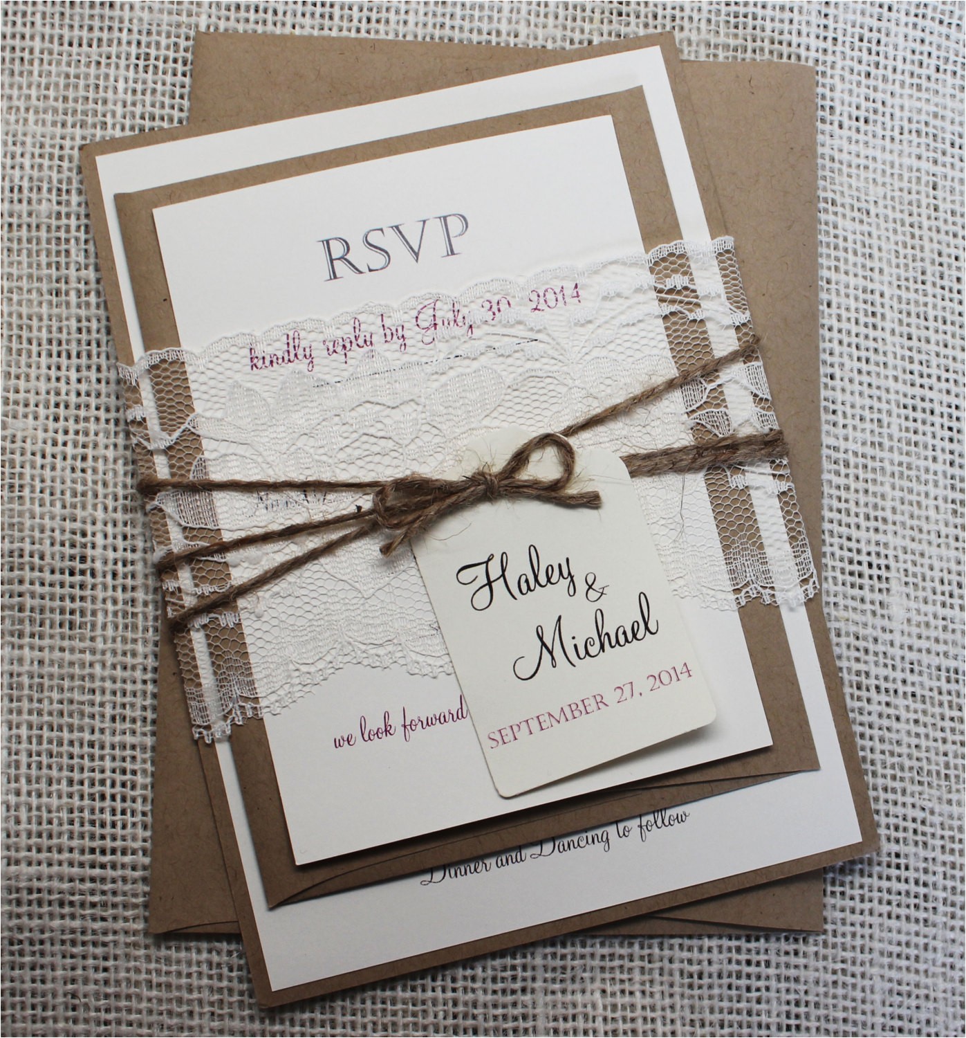 Rustic Wedding Invitations Etsy Rustic Wedding Invitation Lace Wedding by Loveofcreating