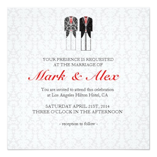 Same Sex Marriage Wedding Invitations Gray White Red Same Sex Couples Wedding Invite Custom