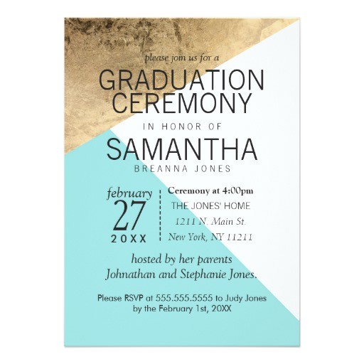 Sample Invitation Card for Graduation Ceremony Gold Blue White Geo Triangles Graduation Ceremony 5×7