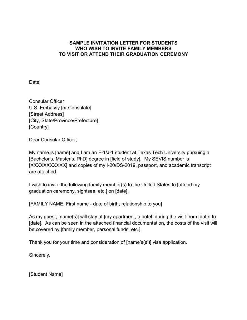 Sample Invitation Letter for Visitor Visa for Graduation Ceremony Graduation Invitation Letter for Parents Visa Yourweek