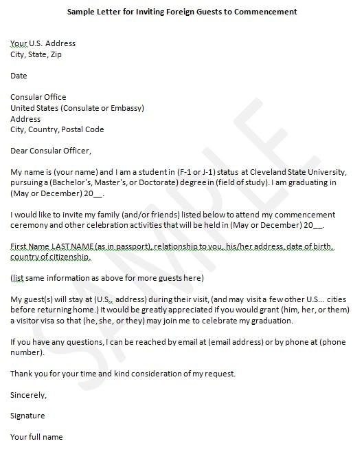 Sample Invitation Letter for Visitor Visa for Graduation Ceremony Inviting foreign Guests for Commencement or Family Visit