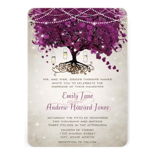 Sangria Color Wedding Invitations Mason Jar Sangria Heart Leaf Firefly Tree Wedding Custom