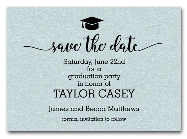 Save the Date Graduation Invitations Grad Hat Shimmery Aquamarine Graduation Save the Date Cards